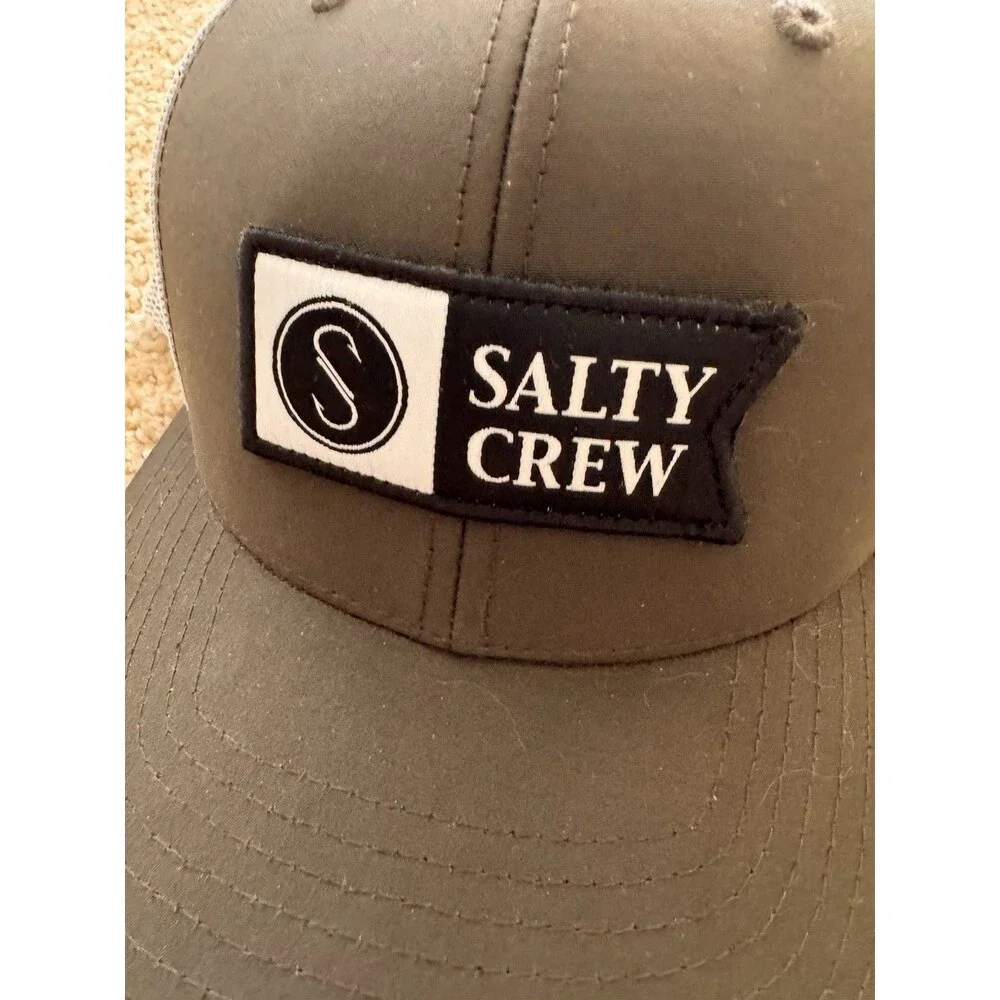 Salty Crew Pinnacle Retro Trucker Hat Army Green Mesh Snapback Adjustable Logo